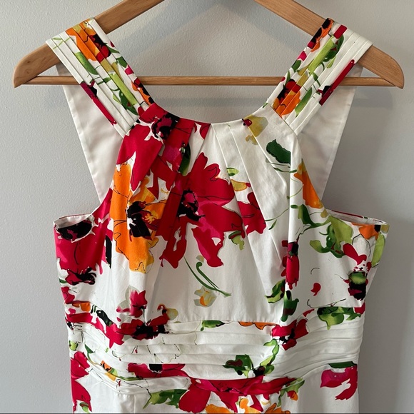 πππ Andre Oliver floral dress; pleated front & cumberbund, size 14, EUC - Picture 2 of 9